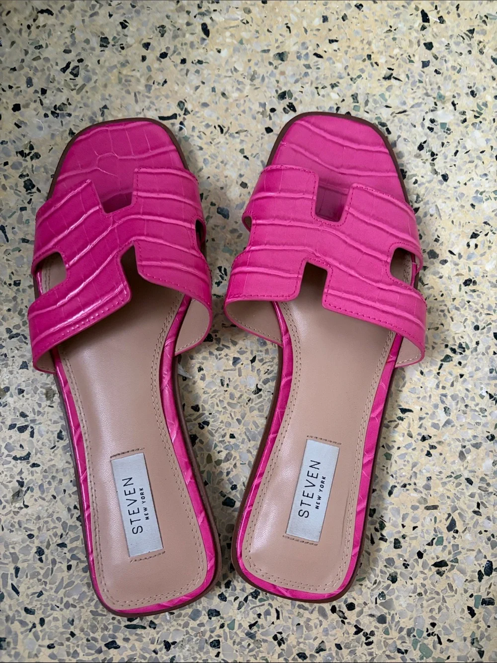 Hot Pink Croc-Texture Slide Sandals